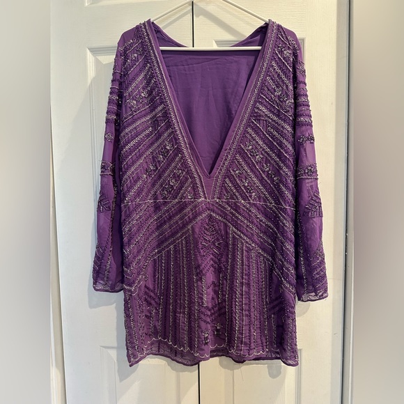ZARA SHORT  Beaded Purple Tunic  Dress Size S-M Embroidered - Picture 5 of 9